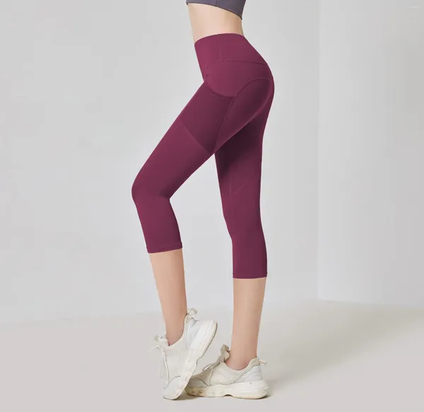 Pantalones activos para mujer, mallas deportivas, pantalones recortados, cintura alta, Yoga, levantamiento de cadera, correr, Capris, bolsillo, secado rápido, gimnasio, medias de entrenamiento para mujer