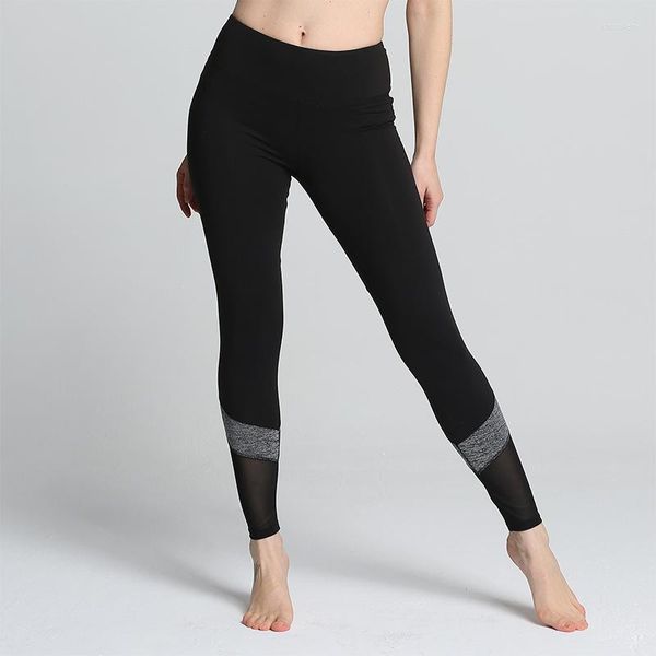Pantalones activos Mujer Yoga Capri Net Yarn Cintura alta Elástico Running Fitness Slim Sport Gym Leggings para pantalones