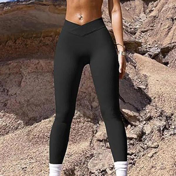 Pantalon actif femmes Yoga Leggings motif côtelé taille haute longue sans couture athlétique entraînement sport exercice décontracté