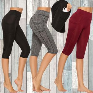 Pantalones activos de Yoga para mujer, mallas con bolsillos y costuras hasta la rodilla, mallas de cintura alta para gimnasio, mallas para correr, Jeggings para correr, entrenamiento