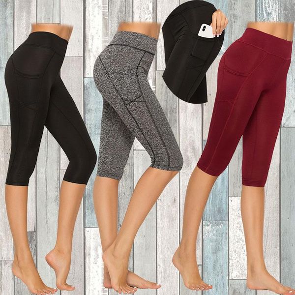 Pantalons actifs femmes Yoga avec poches couture genou longueur taille haute Leggings Gym Fitnes course Legging Joggers jeggings entraînement