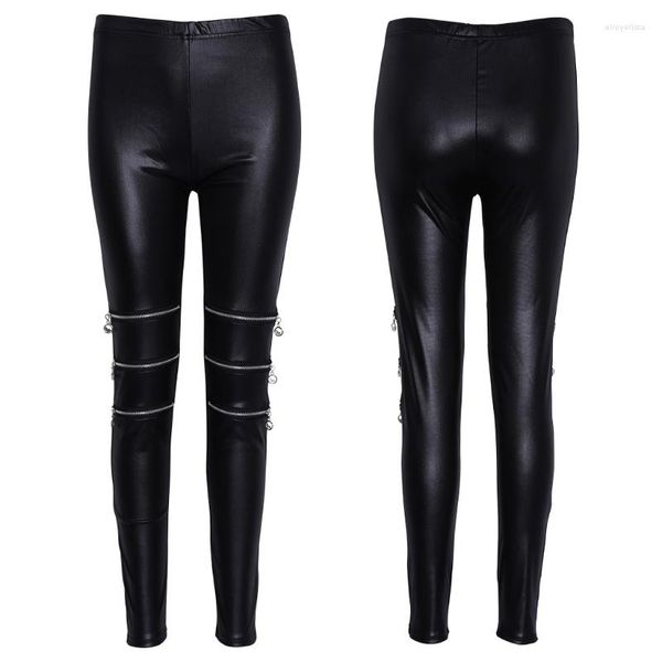 Active Pants Womens Faux Leather Stretch Skinny Pencil Zipper Décoration Leggings