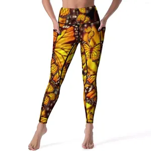 Pantalon actif Leggings papillon jaune imprimé Animal abstrait Push Up Yoga Legging extensible Sexy femmes entraînement graphique