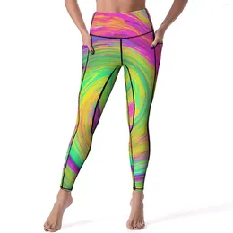 Pantalon actif jaune liquide tourbillon Yoga Groovy abstrait Fitness Leggings taille haute élastique Sport élégant graphique Legging cadeau