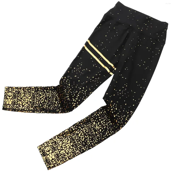 Pantalones activos Leggings de yoga Lentejuelas de talle alto 7/ 8 de longitud con estampado de lámina negra Correr Legging Bling Joggers