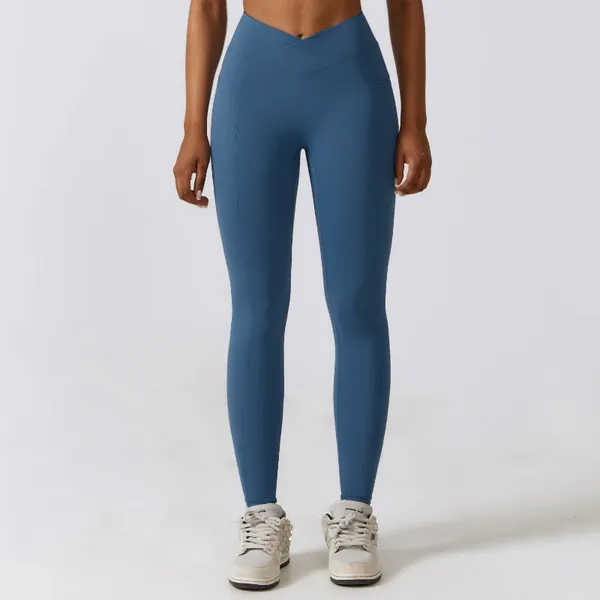 Pantalones activos Yoga Lycra Gym Leggings con bolsillos Ropa de Pilates Ropa de entrenamiento Leggins para mujer Medias deportivas para mujer Azul