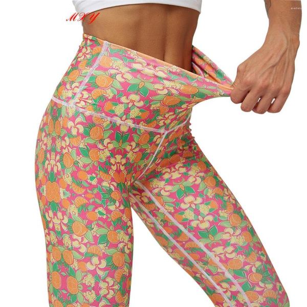 Pantalones activos Yoga Leggings deportivos Estampado de flores Hip Push Up Running Mujer Hasta el tobillo Cintura elástica Secado rápido Flaco Spandex Poliéster