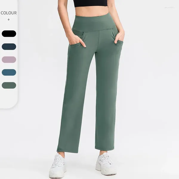 Pantalones activos Pantalones de chándal de yoga Ropa de cintura alta Sudadera de gimnasio suelta Mujeres Traje adelgazante Pantalones de entrenamiento con bolsillos Pierna ancha