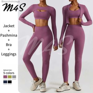 Ensembles actifs 2/3 pièces Ensemble Fe Yoga Ensemble ensembles assortis pour les femmes vêtements d'entraînement de gymnastique survêtement en cours d'exécution veste à glissière Pashmina LeggingsL231007