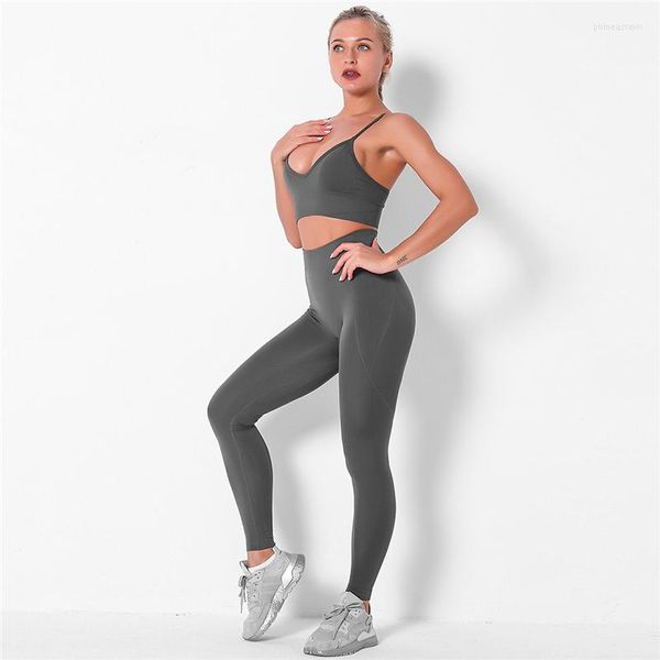 Conjuntos activos Conjunto de gimnasio sin costuras de 2 piezas Pantalones de yoga Ropa Sujetador Leggings Pantalones cortos de entrenamiento Ropa deportiva Conjuntos de fitness Ropa deportiva Trajes de mujer