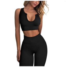 Set attivi 2 pezzi Set da yoga senza cuciture da donna Allenamento Corsa Palestra Vestiti Leggings fitness Abbigliamento senza maniche Tute sportive da donna