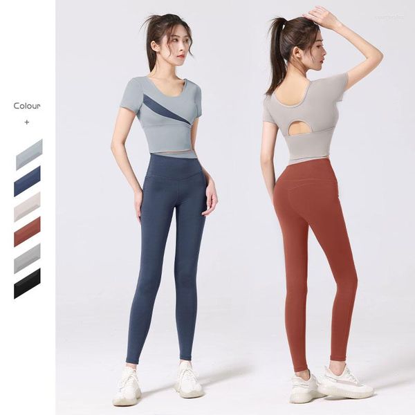 Active Sets 2023 Splicing Seamless Sportswear Femme Gym Yoga Set Haute Élasticité Honey Peach Hip Fitness Suit Tennis Femme Sport Outfit