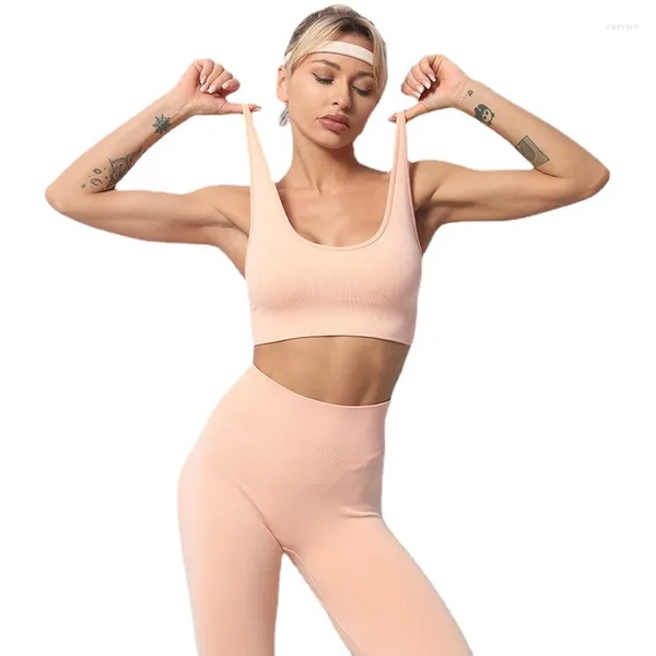 Ensembles actifs 2 pièces, soutien-gorge de Yoga tricoté sans couture, gilet de sport façonnant le dos, pantalon serré de Fitness pour femmes, Leggings