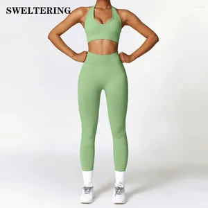 Conjuntos activos de 2 uds., ropa deportiva para Yoga, ropa deportiva para mujer, conjunto de mallas de cintura alta, chándal sin costuras, trajes de entrenamiento para Fitness, ropa de gimnasio, Top para niña