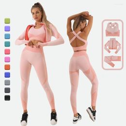 Active Sets 3 PCS Yoga Set Women Outfits Nadeloze Zipper Lange mouw Sport Bra Leggings Fitness Sportswear Gym Wear Sport voor