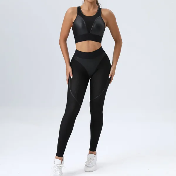 Ensembles actifs Un style sauvage femmes yoga ensemble deux pièces costume soutiens-gorge pantalons complets serré mince élastique sexy maille épissage fitness vêtements de sport