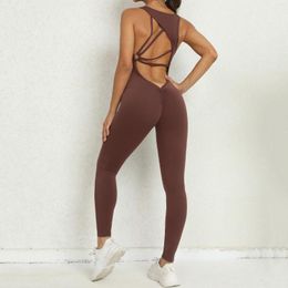 Active Sets Backless Jumpsuit Yoga Set vrouwen strak naadloze fitte kleding mouwloze gym bodycon workout sportkleding één stuk bodysuit