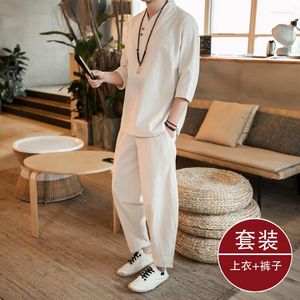 Ensembles actifs Style chinois Hommes Sportswear Survêtement Coton Lin Lâche Sweat Harem Pantalon Tai Chi Arts Martiaux Méditation Casual Yoga Ensemble