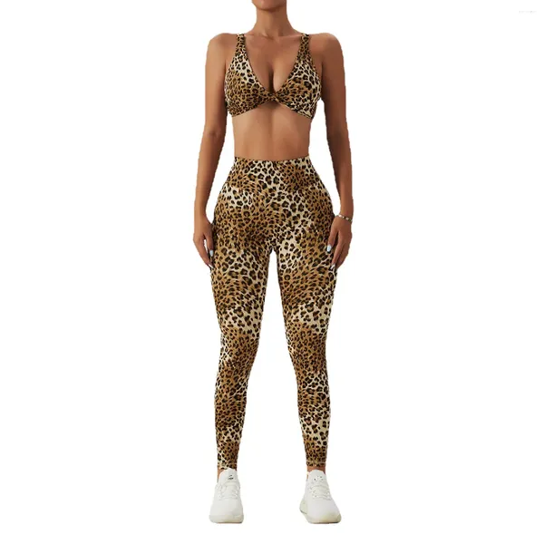 Ensembles actifs Cross Border European et American Leopard Print Nude Yoga Nude Beautiful Sports Sports Sports Sports PEACH FORTOCH