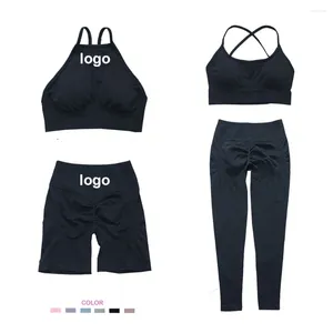 Ensembles actifs Logo personnalisé femmes survêtements sans couture ensemble de Yoga vêtements d'entraînement vêtements de sport Fitness soutien-gorge haut taille haute Leggings costumes de sport