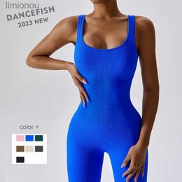 Ensembles actifs DANCEFISH 2023 femmes Sport ensembles sans couture tricot côtes taille maigre gymnastique Glamour Dancewear Fitness vêtements de Sport aérien Yoga combinaisonsL240118