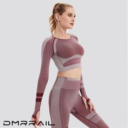 Aktive Sets DMRRAIL Frauen Sportswear Yoga Set Workout Kleidung Sportbekleidung Sport Gym Legging SeamlessFitness Langarm Anzug