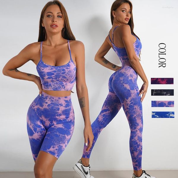 Active Sets Fitness Sports Set Tie Dye Leggings Mujeres Back Bra Training Gathering Yoga Suite Tank Top Chándal