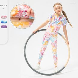 Active Sets Girls 2pcs/Set Tie Dye Sports Tops en Leggings Children Cute Print Dance Training Yoga Ademende zachte kinderen Activewear