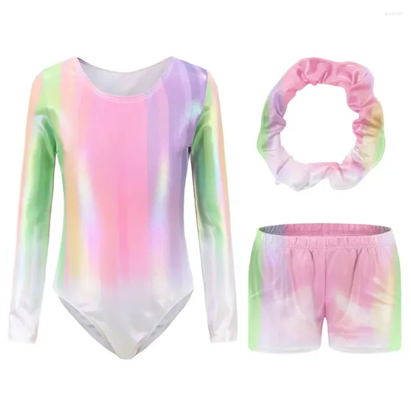 Ensembles actifs Justaucorps de ballet de couleur dégradée pour filles, manches longues, sans manches, vêtements de danse élastiques, ensemble de gymnastique, tenue athlétique pour enfants de 6 à 12 ans