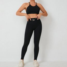 Ensembles actifs Ensemble de gymnastique femmes Yoga vêtements d'entraînement pour Fitness sport soutien-gorge ceinture Leggings 2 pièces taille haute vêtements de sport noir marron