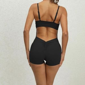 Ensembles actifs Gym Sport Combinaison Courte Combishort Femme Barboteuse Dos Nu Sexy Singes Une Pièce Yoga Ensemble D'entraînement Femme Fitness Salopette Blanc