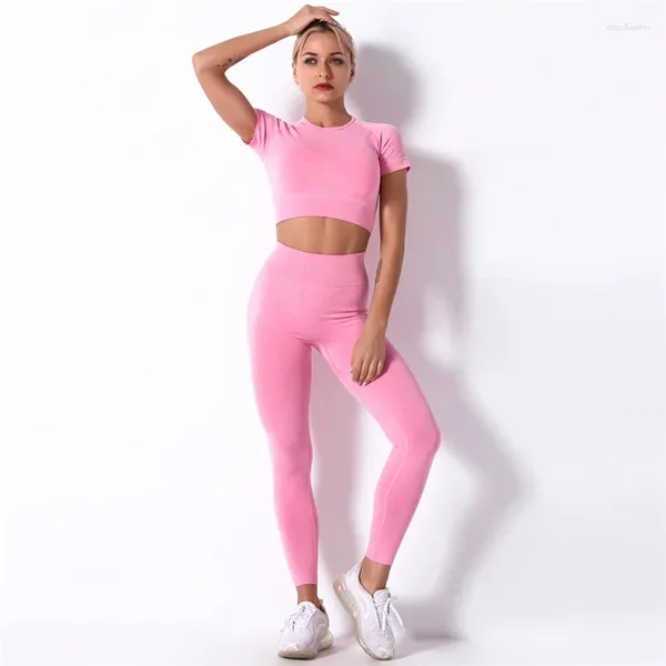 Ensembles actifs INLUMINE ensemble de Yoga Sexy sans couture pompes de gymnastique respirant manches courtes taille haute pantalons de sport abdominaux Leggings de jogging du matin