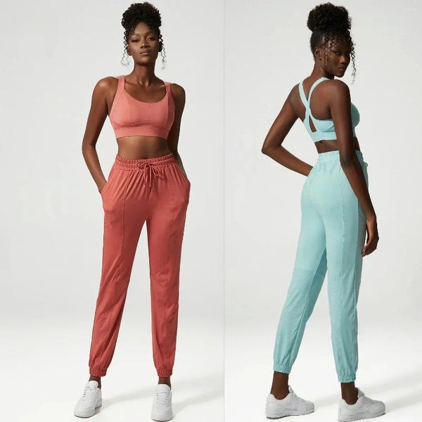 Conjuntos activos LO sueltos para Yoga, sujetador deportivo, ropa deportiva, pantalones para correr, conjunto cómodo con logotipo CasuLO para mujer