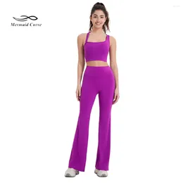 Ensembles actifs de Yoga, courbe sirène, coussinet de poitrine fixe, soutien-gorge de sport, taille haute, Fitness, danse, pantalon évasé, costume de course, 2 pièces