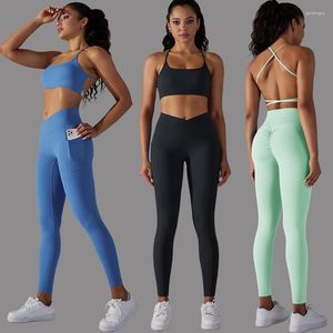 Actieve sets Naked Feel Gym Set Beauty Back Back Yoga Bra and Leggings 2 -Piece Women Outfififites Female Fitness Clothing Sports Sports