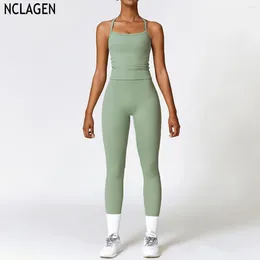 Ensembles actifs NCLAGEN Yoga ensemble séchage rapide Fitness costume en plein air course femmes gilet shorts pantalons et chemises gymnastique entraînement push-up respirant