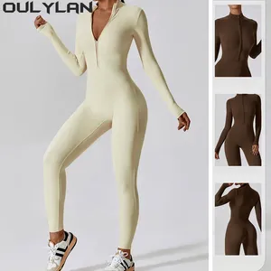 Actieve sets Oulylan bodysuit Trainingspak Jumpsuits voor dames Eendelig pak Rits Lange mouwen Yogaset Gym Push-up Trainingskleding Fitness