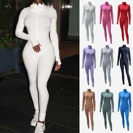 Actieve Sets Roze/Paars Gym Yoga Jumpsuit Dames Soild Kleur Slim Fit Turnpakje Lange Mouw Zip Up Body Sport Fitness Bodybuilding SuitL240118