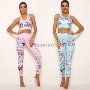 Ensembles actifs S-xl 2 pièces Yoga Set Womens Womens Weswing Cartoon Sexy Printed Gym Set Tracksuit Female Sport Pantalon Legging For Fitness 240424