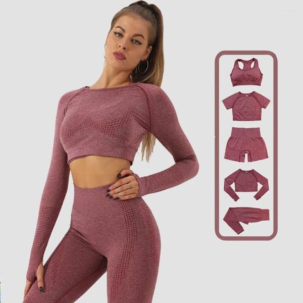 Ensembles actifs Sans couture Dot Design Yoga Costume Push Up Taille Haute Biker Shorts Fitness Leggings Gym Crop Tops Soutien-Gorge Ensemble De Sport Pour Les Femmes