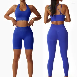 Conjuntos activos, sujetador deportivo corto sin costuras, mallas para gimnasio, conjunto superior para mujer, mallas de entrenamiento para Fitness, pantalones de Yoga, traje de chándal de verano, ropa deportiva