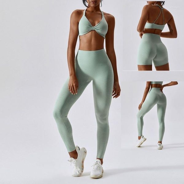 Ensembles actifs sans couture femmes Gym Fitness ensemble haut serré sport soutien-gorge taille haute Leggings Yoga court peut assorti costume entraînement complet Jog