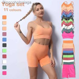 Set attivi Tuta da yoga da donna senza cuciture Pantaloncini estivi Tuta da palestra Intimo sportivo Vita alta Collant da yoga Camicia da esercizio Collant corto Top cortoL231007