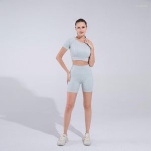 Actieve sets naadloze yoga high taille shorts push up Women Two Piece Set Fitness Gym Tracksuit Training Sportswear kleding ropa para mujer