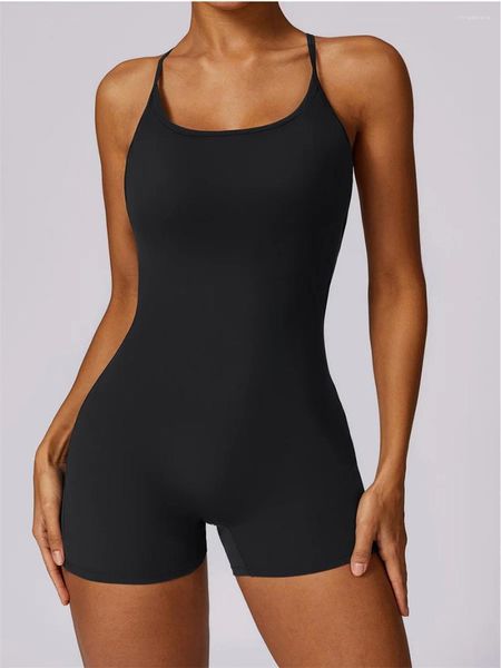 Ensembles actifs Sexy dos nu Scrunch Yoga combinaison femmes séchage rapide nu Sport soulève BuPlaysuit Gym Fitness courte barboteuse une pièce ensemble