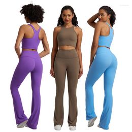 Actieve sets Shinbene Super Cloud Basic Sexy bh's Flared Long Pants tracksuits Yoga Fitness Set 2pcs Outfits voor vrouwen