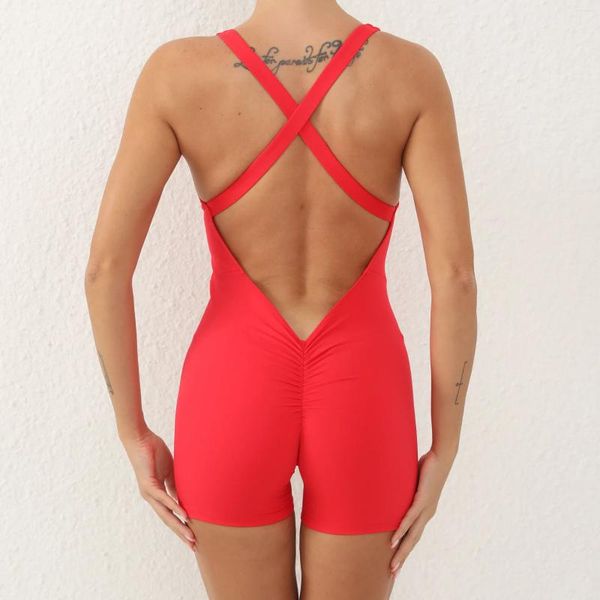 Ensembles actifs Salopette de remise en forme courte Combinaison dos nu Femmes Vêtements de sport Lycra Vêtements de sport pour ensemble de sport Vêtements d'entraînement Rouge Marine Vert