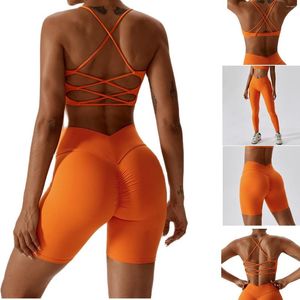 Actieve sets Solid Color Nadeloze vrouwen Gym Yoga Set Fitness Bra Top Panty Sexy High Taille Leggings en Sports Short Can Matched Suits