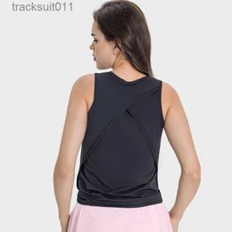 Ensembles actifs Gilet de sport sans manches de couleur unie gilet de sport chemise de fitness pour femme chemise de yoga à séchage rapide gilet de course respirant à séchage rapideC24320