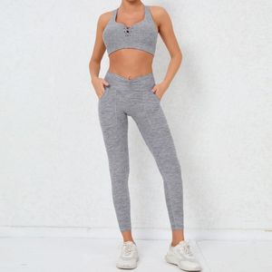 Ensembles actifs tenue sportive pour femme Fitness Set Push Up Womens Womens Sportswear Gym Vêtements Yoga Bra Leggings Clothing Gray